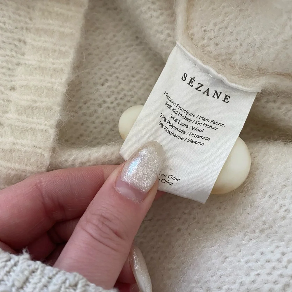 Sezane Mia Cardigan Kingdom Ecru Cream White Mohair Wool V-Neck Knit Sweater - Picture 13 of 14